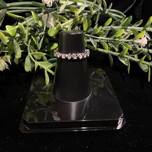 Eternity Band Bezel Set Square Moissanite Sterling Silver Sz 7